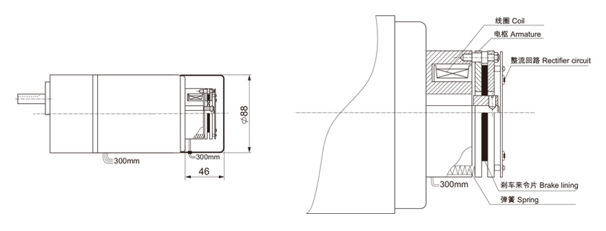 15W~120W單相附電磁剎車齒輪減速電機電磁剎車結(jié)構(gòu)圖