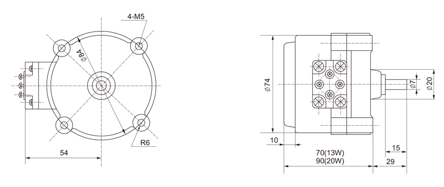 13W~20W單相可逆齒輪減速電機外形尺寸