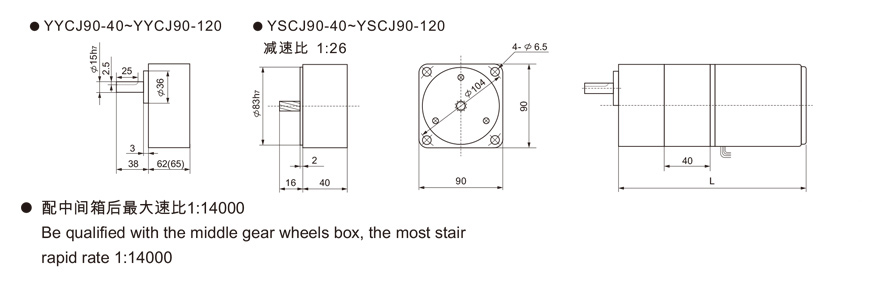 25W～120W附中間齒輪箱齒輪減速電機外形尺寸2